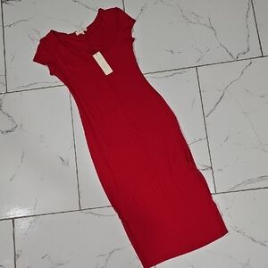 See You Monday Red Midi Dress NWT – Rayon Blend, Lined to Waist Size Small